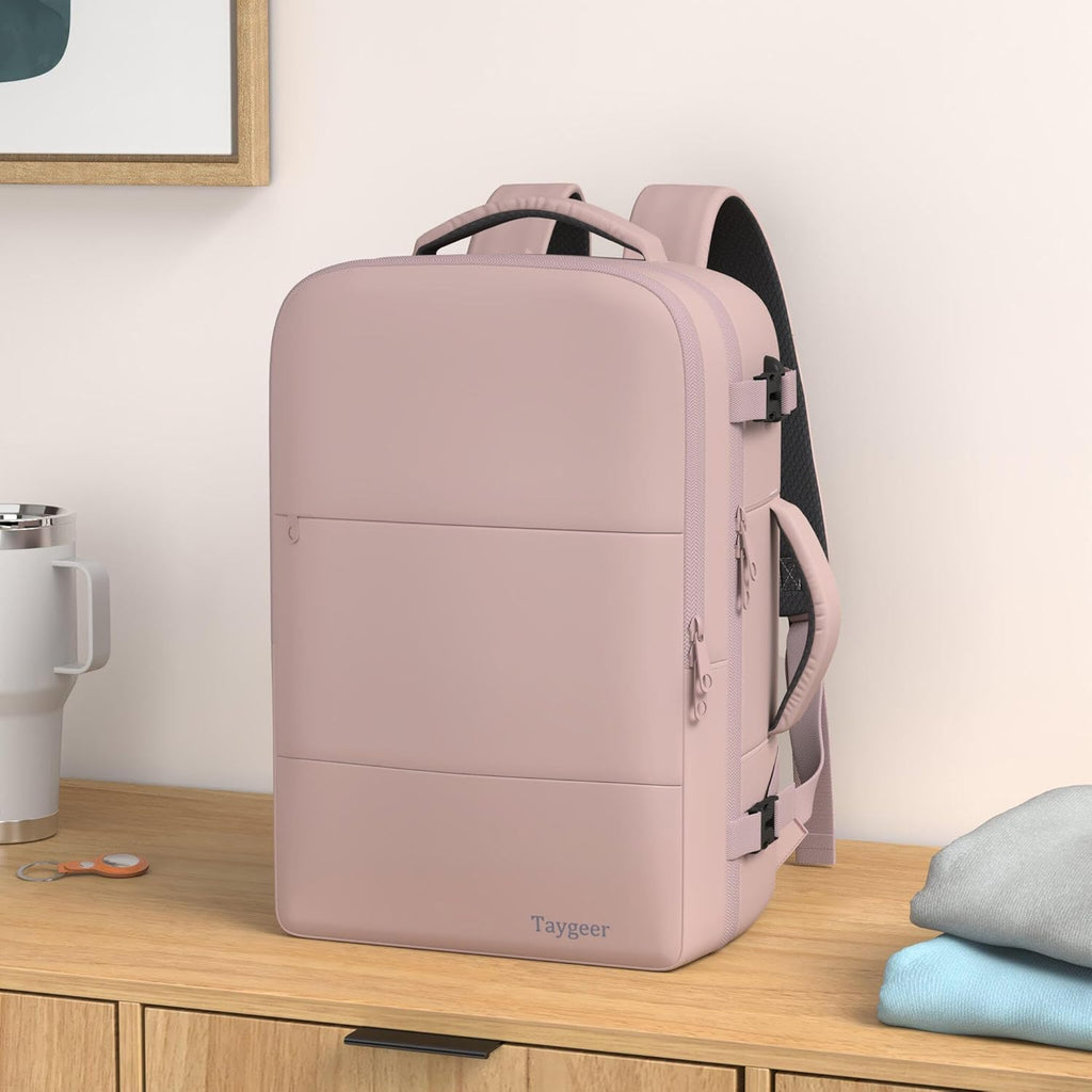Taygeer Travel Backpack for Women, Carry On Backpack with USB Charging Port & Shoe Pouch, TSA 15.6inch Laptop Mochila Flight Approved, Nurse Bag Casual Daypack for Weekender Business Hiking, Pink