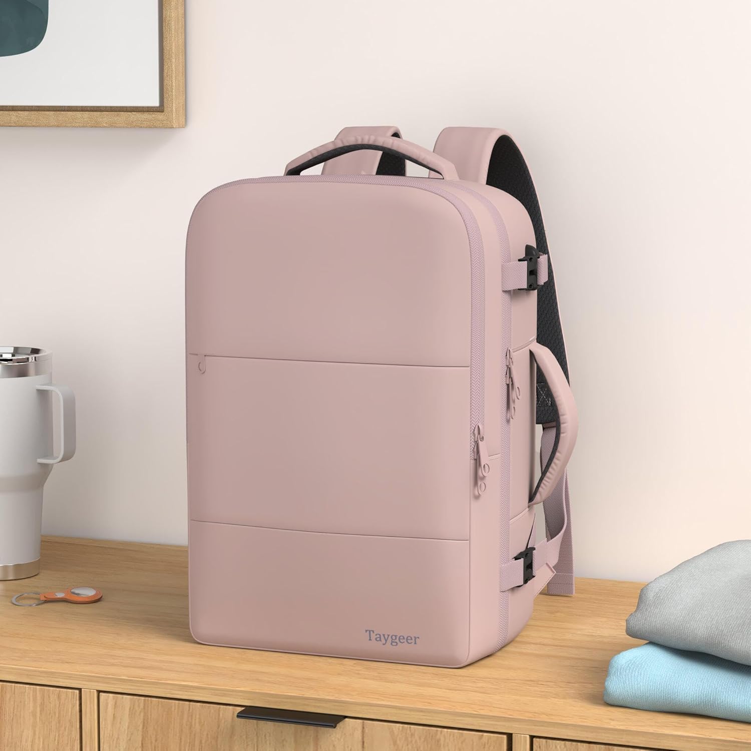 Taygeer Travel Backpack for Women, Carry On Backpack with USB Charging Port & Shoe Pouch, TSA 15.6inch Laptop Mochila Flight Approved, Nurse Bag Casual Daypack for Weekender Business Hiking, Pink