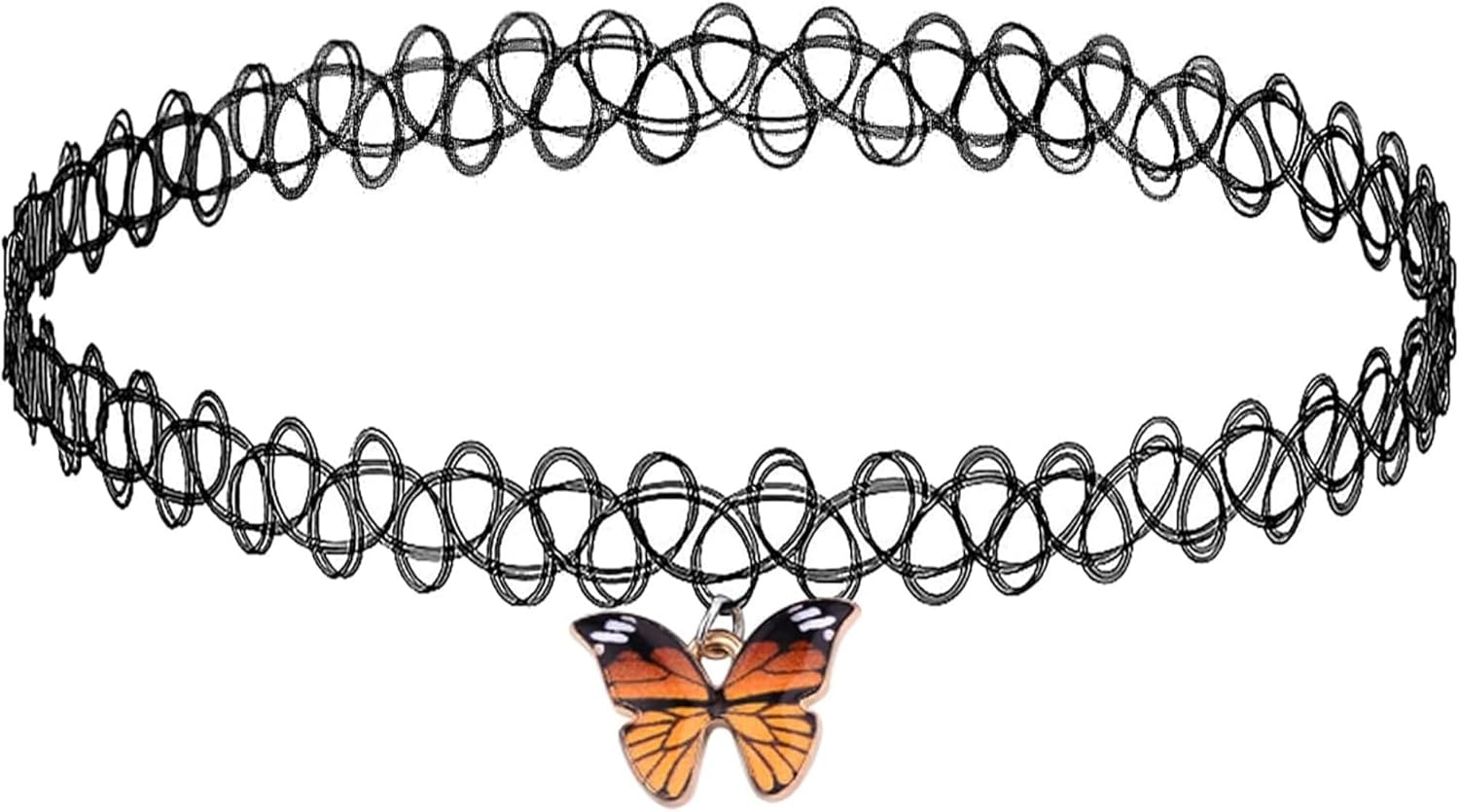 BodyJ4You 2PC Tattoo Choker Necklace - 90s Choker Necklace Women - 2000s Y2K Black Chokers Rainbow Choker - Butterfly Ying Yang Unicorn Rainbow Charms - Stretchy Elastic Necklace