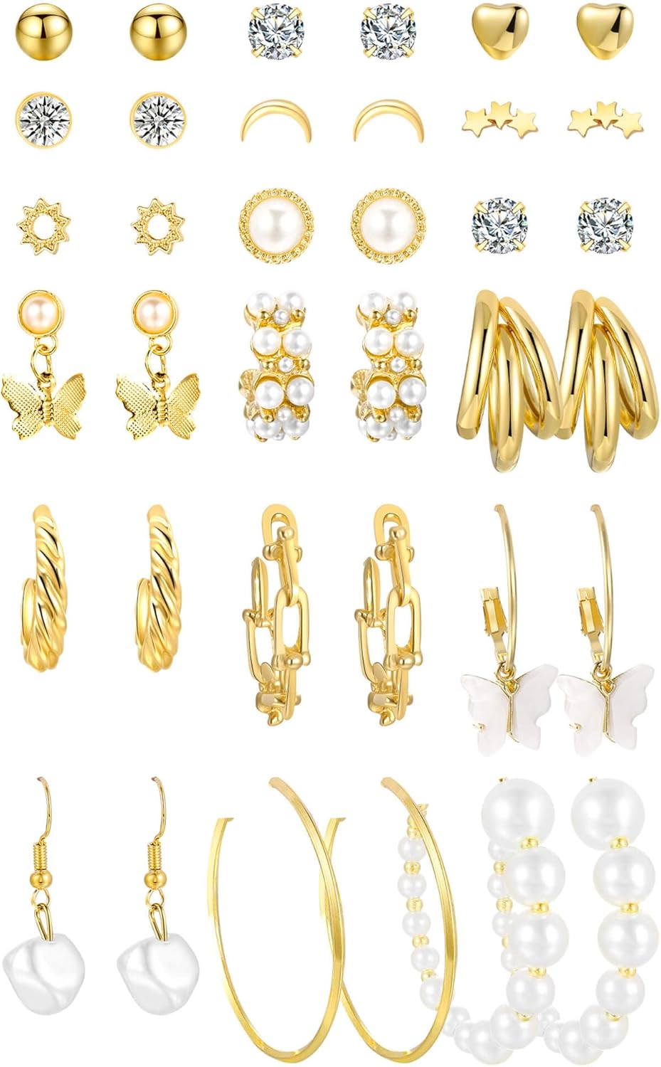 Gold Hoop Earrings Set for Women, 12 Pairs Hypoallergenic Large/Big Thin Thick Gold Hoops Earrings Loop Pack for Jewelry Gift 40mm/50mm