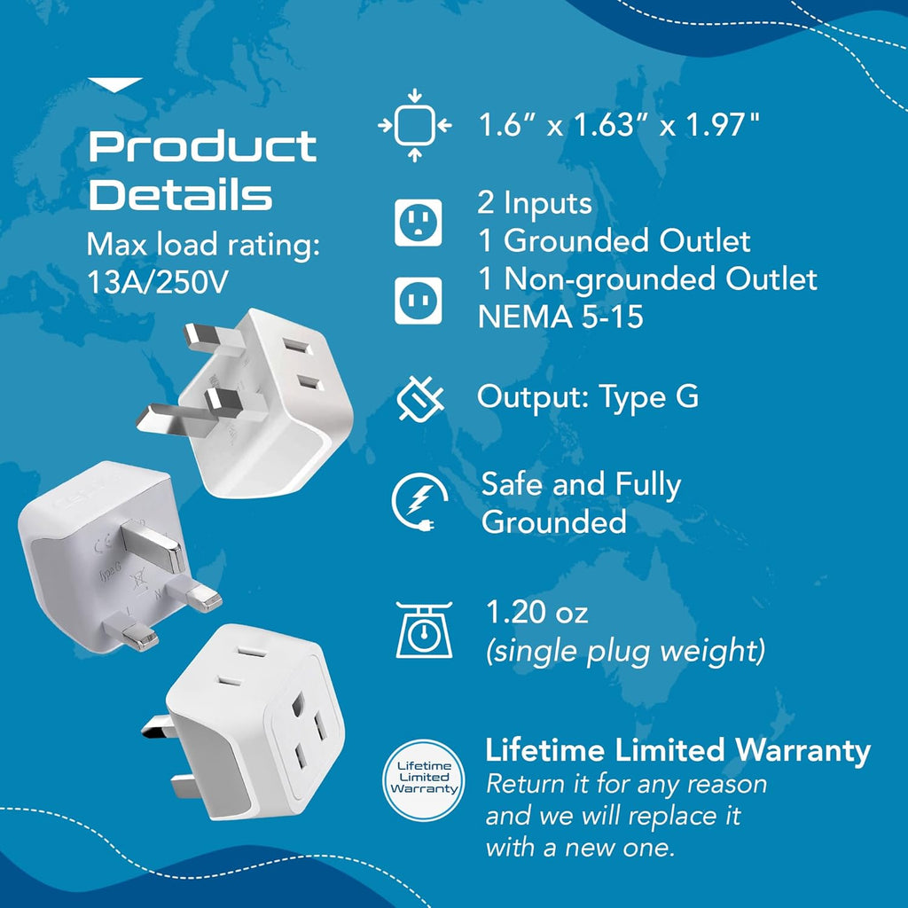 Ceptics Universal Travel Adapter, 35W International Power Adapter with PD & QC 3.0 Dual USB-C, 3 USB Travel Adapter Worldwide, Type I C G A Outlets 110V 220V A/C - EU Euro US UK (11-KU)