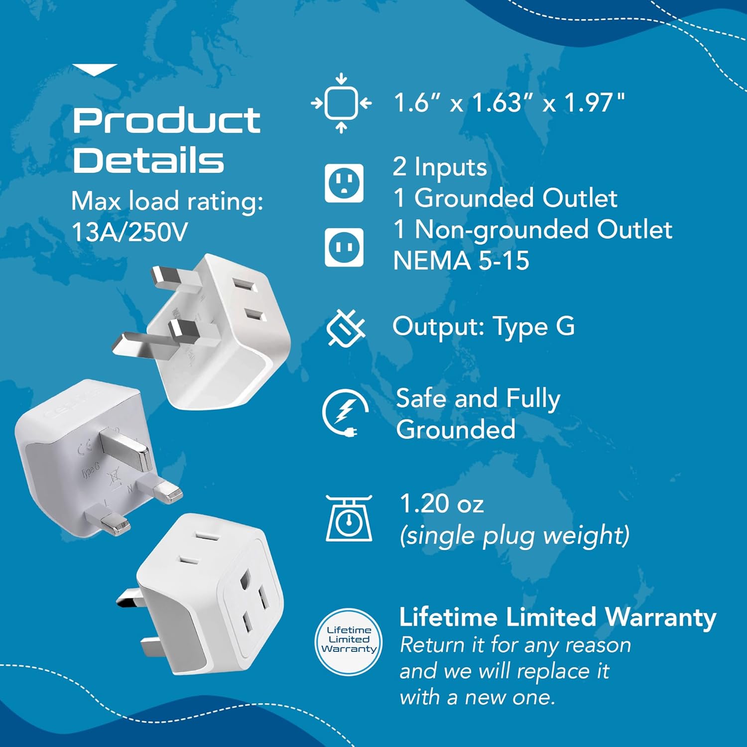 Ceptics Universal Travel Adapter, 35W International Power Adapter with PD & QC 3.0 Dual USB-C, 3 USB Travel Adapter Worldwide, Type I C G A Outlets 110V 220V A/C - EU Euro US UK (11-KU)
