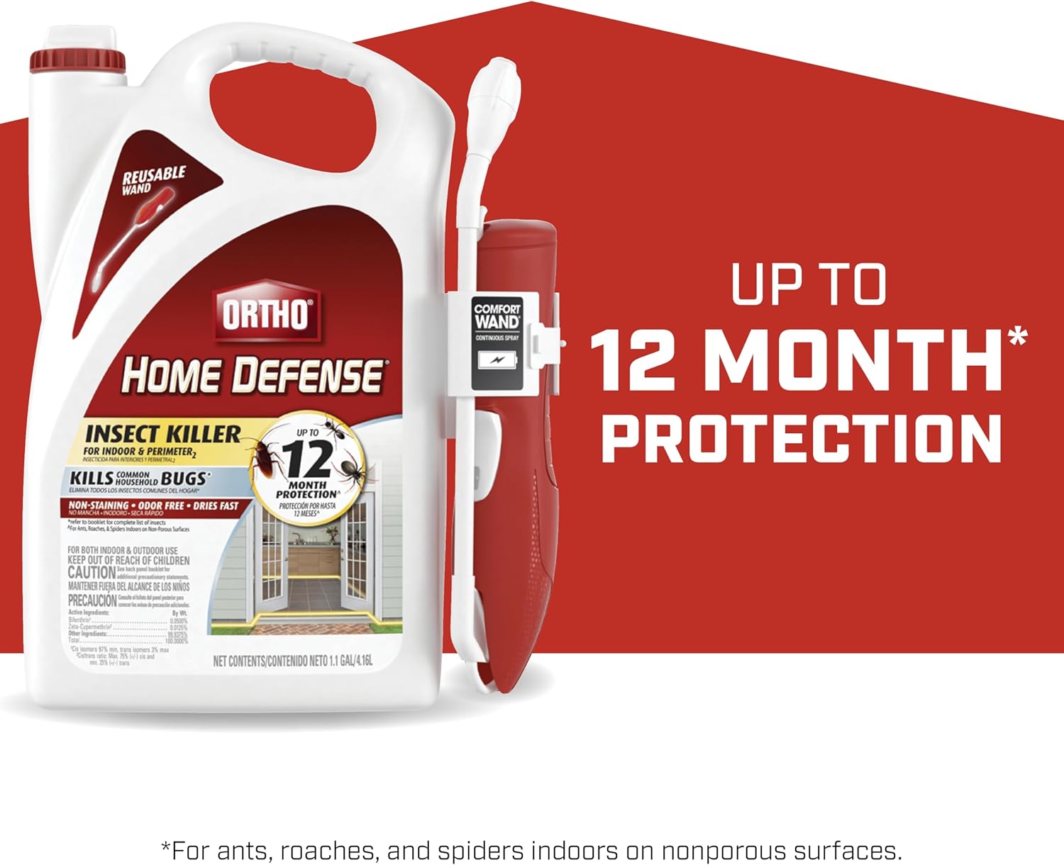 Ortho Home Defense Insect Killer for Indoor and Perimeter2 with Comfort Wand, Controls Ants, Roaches, Spiders and More, 1.33 gal