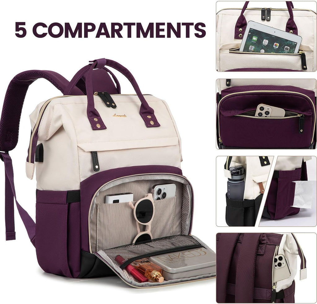 LOVEVOOK Laptop Backpack for Women, 15.6 Inch Work Business Backpacks Purse With Large Capacity, Waterproof Nurse Bag College Bookbag for School, Waterproof Casual Daypack for Travel