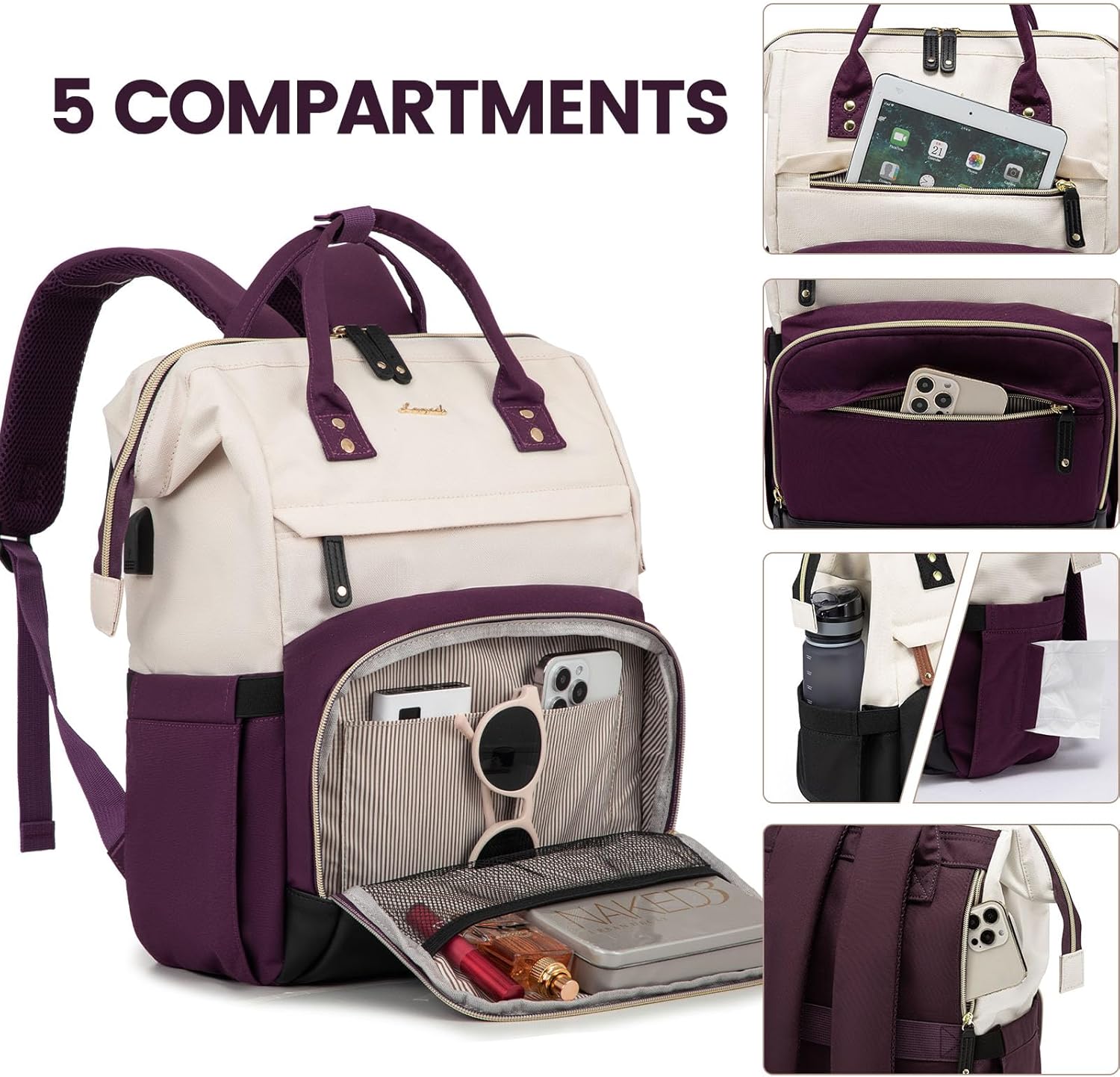 LOVEVOOK Laptop Backpack for Women, 15.6 Inch Work Business Backpacks Purse With Large Capacity, Waterproof Nurse Bag College Bookbag for School, Waterproof Casual Daypack for Travel