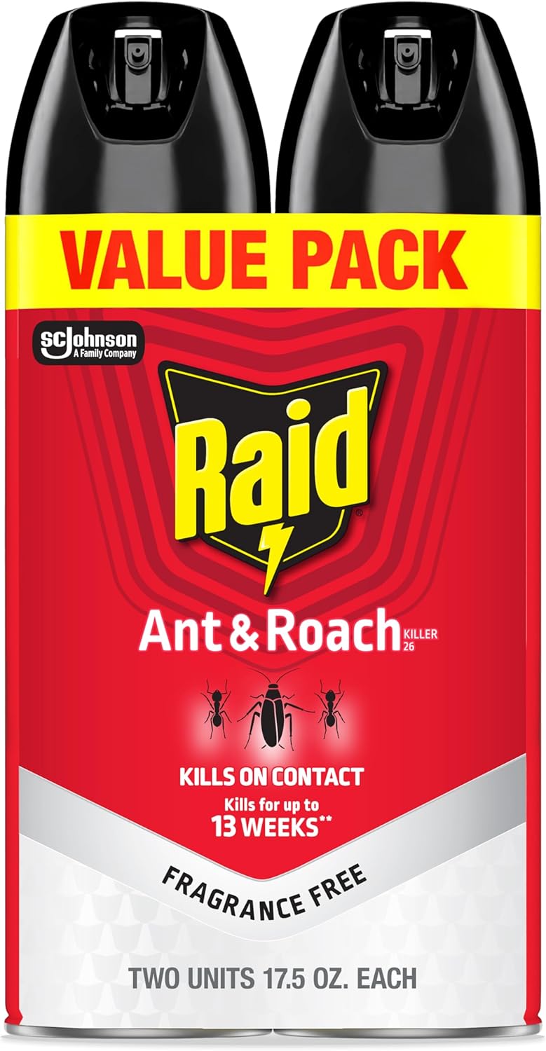 Raid Ant & Roach Killer 26, Fragrance Free Bug Killer for Home Use, Kills Bugs on Contact, 17.5 Oz, 2 Count