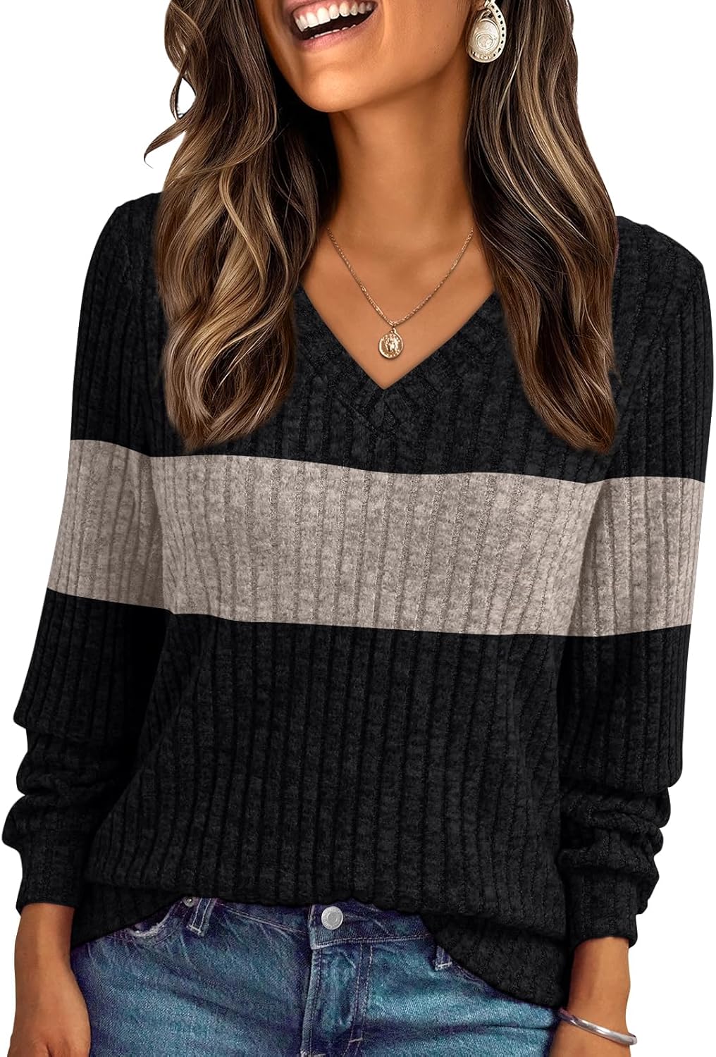 AUTOMET Womens V Neck Long Sleeve Shirt Fall Fashion Tops Tunic Dressy Casual Sweater Clothes Cute Trendy Work Outfits 2025