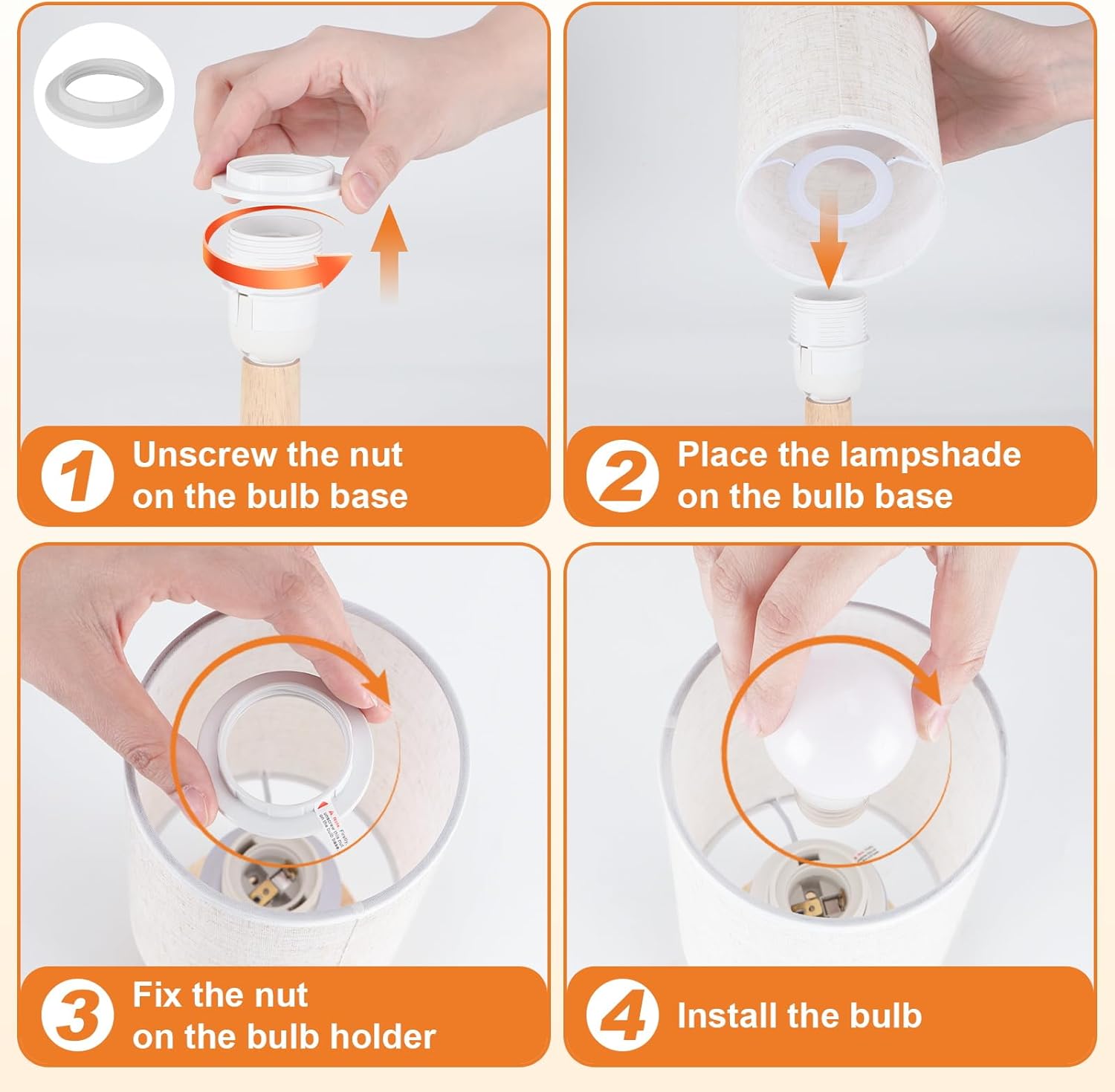 Small Bedside Table Lamp for Bedroom, Minimalist Wood Base & Round Fabric Shade, Mini Cute Cozy Warm White Nightstand Boho Lamp, Study Desk Night Stand Light for Room, Dorm, Nursery, Living Room