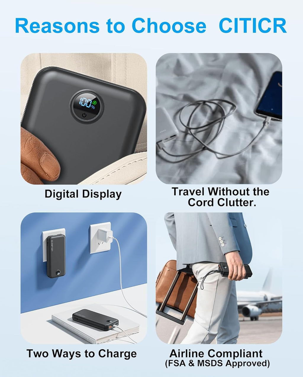 Portable Charger Power Bank, 12000mAh 22.5W USB C Fast Charging with Built-in Cables and Wall Plug, Travel Essential Battery Pack with LED Display for iPhone, iPad, Samsung Pink