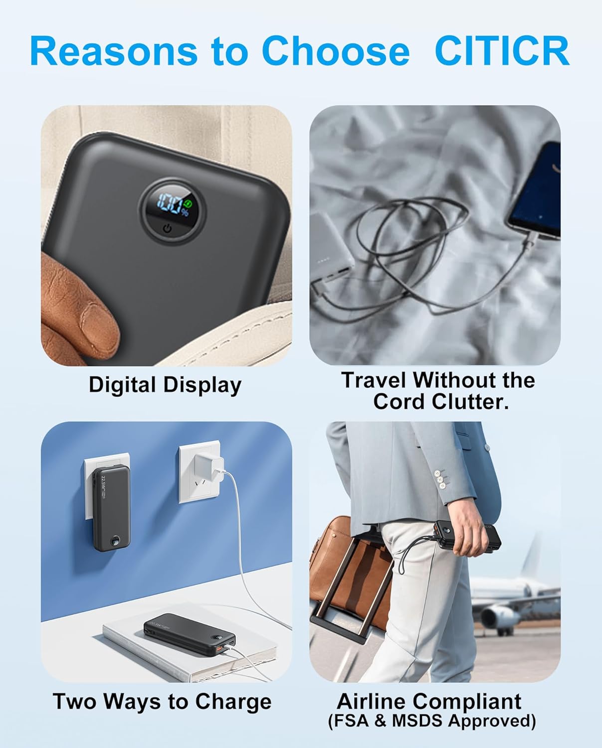 Portable Charger Power Bank, 12000mAh 22.5W USB C Fast Charging with Built-in Cables and Wall Plug, Travel Essential Battery Pack with LED Display for iPhone, iPad, Samsung Pink