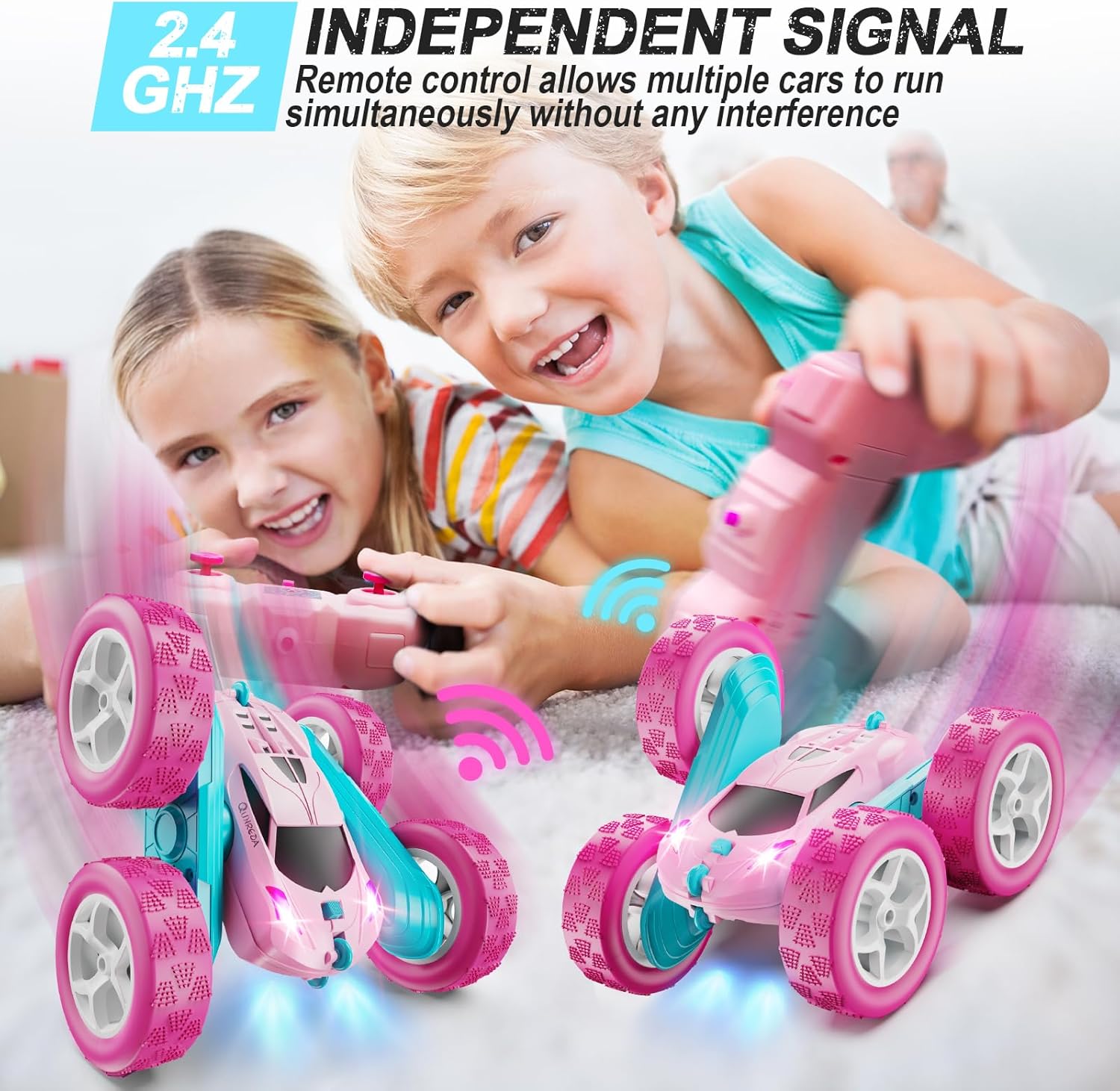 Remote Control Car, RC Cars Toys for Kids Ages 6-12, 4WD Stunt Car with LED Lights & 360° Flips, 2.4GHz, Upgraded USB-C Modular Batteries, 8-10 Year Old Boys Birthday Gift 1-Blue