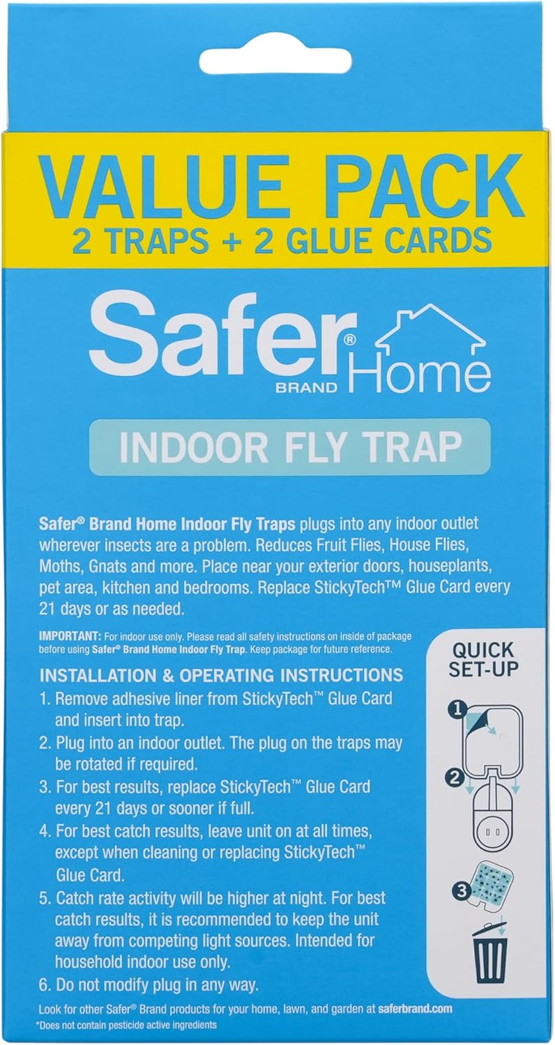 Safer Home Indoor Plug-In Fly Trap - SH502 - Effective Fruit Fly Traps for Indoors, Gnat Traps for House Indoor, 400 Sq Ft Protection - Style: 1 Device + 2 Glue Cards