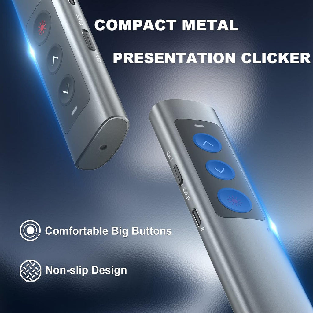 Wireless Presentation Clicker for PowerPoint Presentations, USB Dongle Presenter Remote with Laser Pointer Slide Clickers for Mac/Windows/Linux, Computer/Laptop, Google Slide/PPT/Keynote