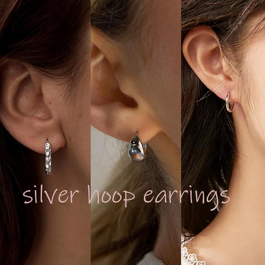 VIROMY Gold Hoop Earrings Set for Women Trendy, 14K Gold Plated Lightweight Small Gold/Silver Hoop Earrings for Women Chunky Open Hoops Earrings Jewelry Gifts