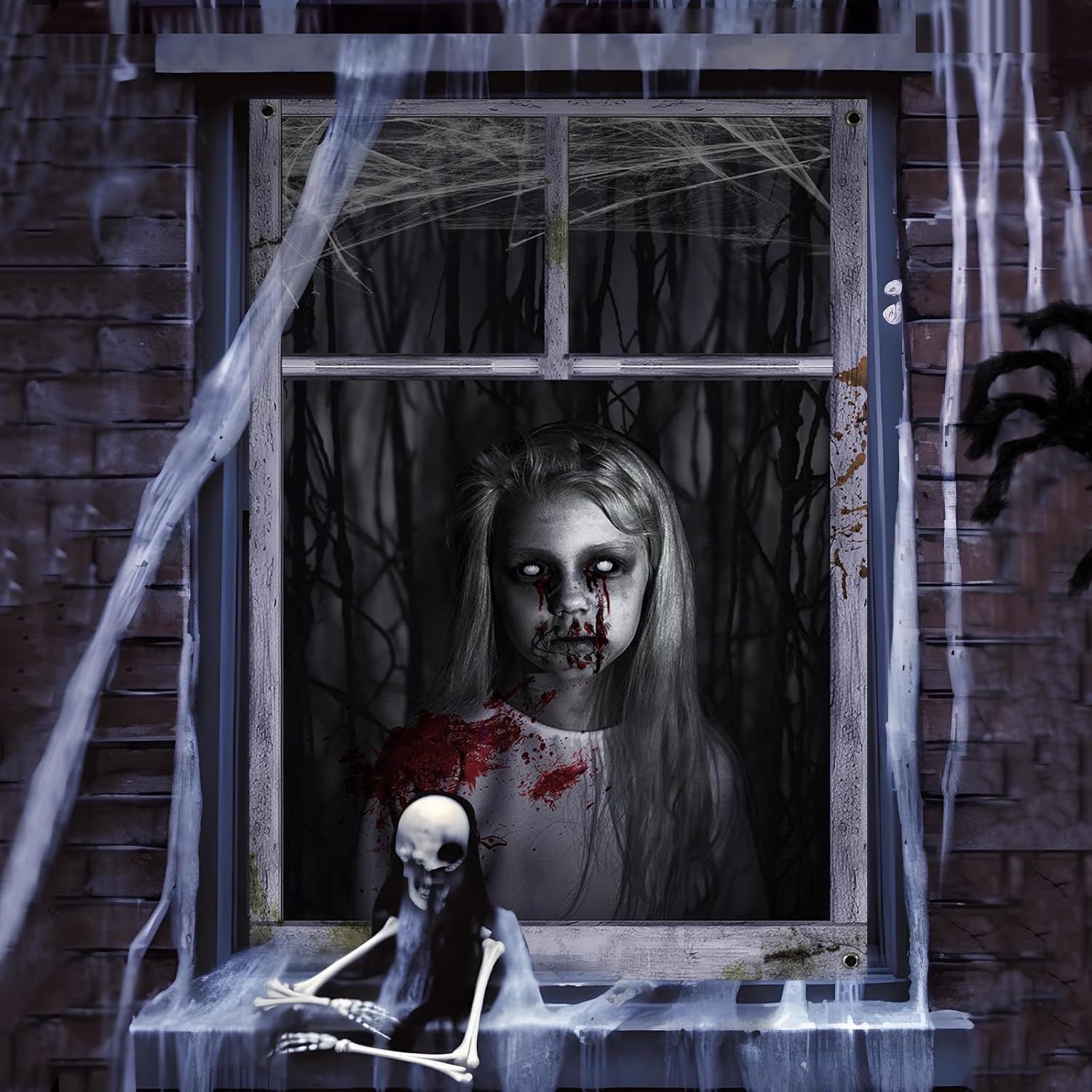 EDYCON 2 Pack Halloween Ghost Curtain Decorations Halloween Window Scary Female Ghost Window Cover Halloween Poster for Indoor Outdoor Party Decor (Female Ghost)