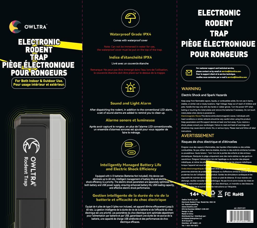 OWLTRA OW-2 Indoor Electric Mouse Trap 2 PCS, Instant Kill Rodent Zapper with Pet Safe Trigger, Black