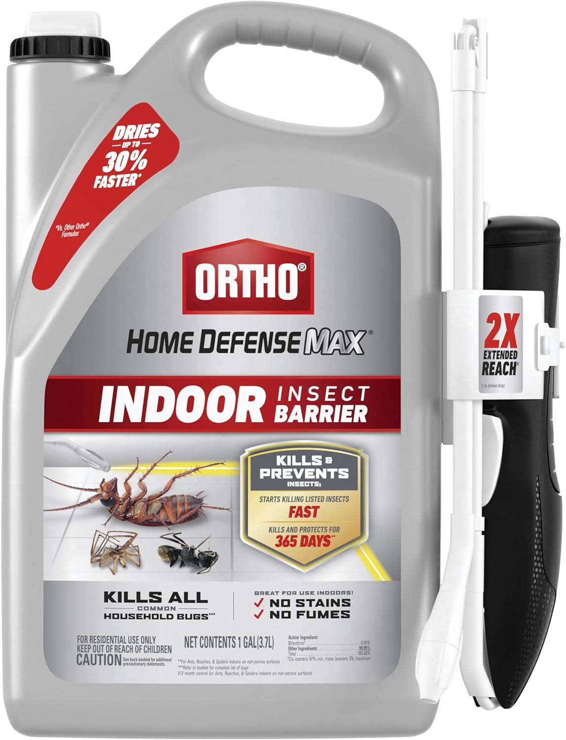 Ortho Home Defense Max Indoor Insect Barrier with Extended Reach Comfort Wand, Kills Ants, Roaches, Spiders, Fleas and Ticks, 1 gal.
