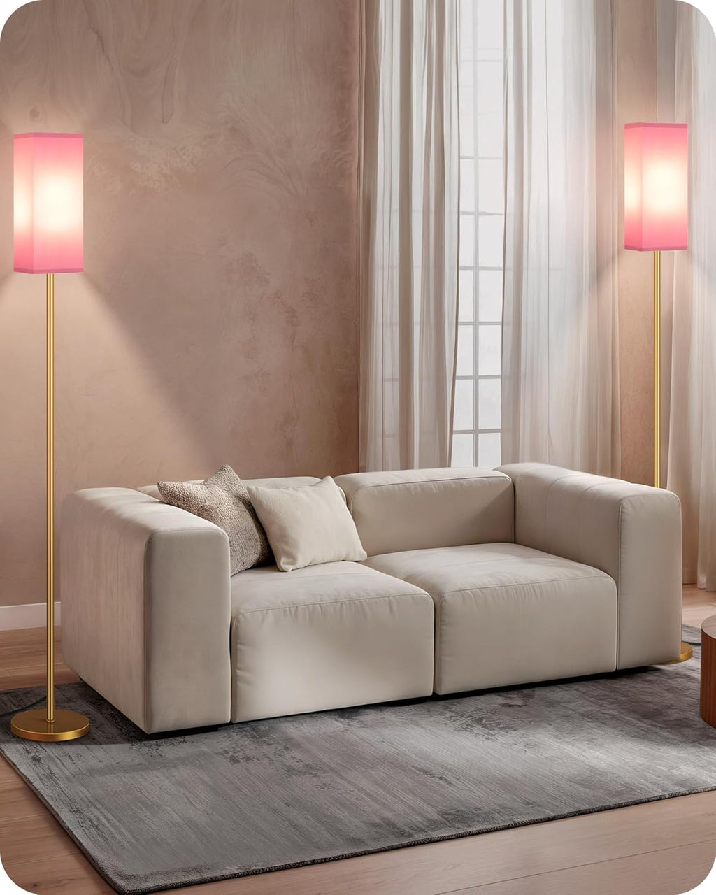 64.6" Floor Lamp, Pole with Foot Switch, Modern Standing Lamp Lampshade, Minimalist Freestanding Lamp (Bulb Not Included), for Living Room, Bedroom Office ETL Listed, Black and Beige E07LD05