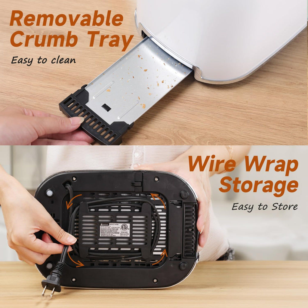 Aigostar Toaster 2 Slice, Retro Extra-Wide Slot Toasters Best Rated Prime for Toasting Bagels, Breads, Waffles & More, Cancel, Defrost & 6 Browning, Removable Crumb Tray, Stainless Steel, Cream White