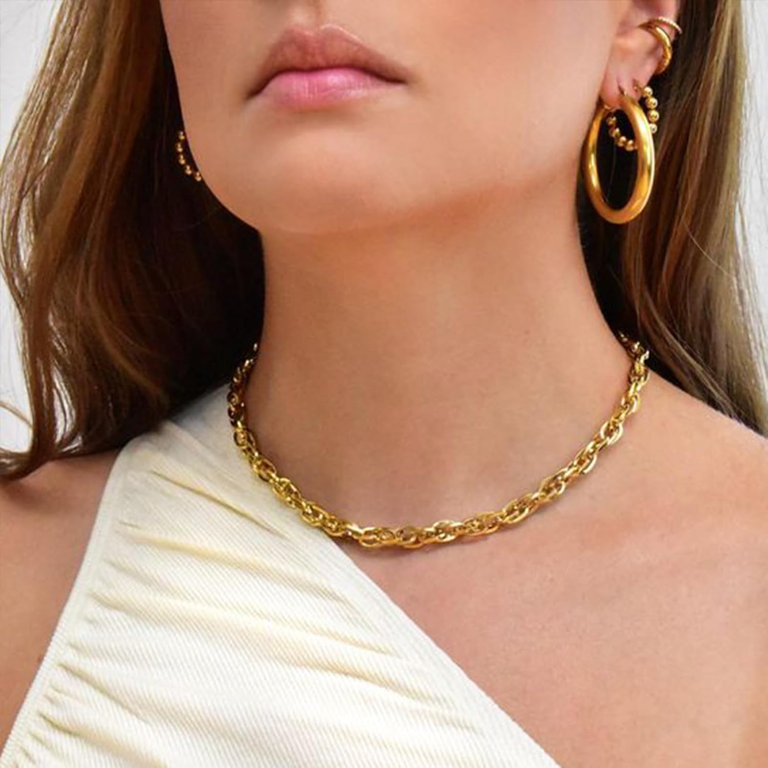 Gold Hoop Earrings Set for Women, 12 Pairs Hypoallergenic Large/Big Thin Thick Gold Hoops Earrings Loop Pack for Jewelry Gift 40mm/50mm