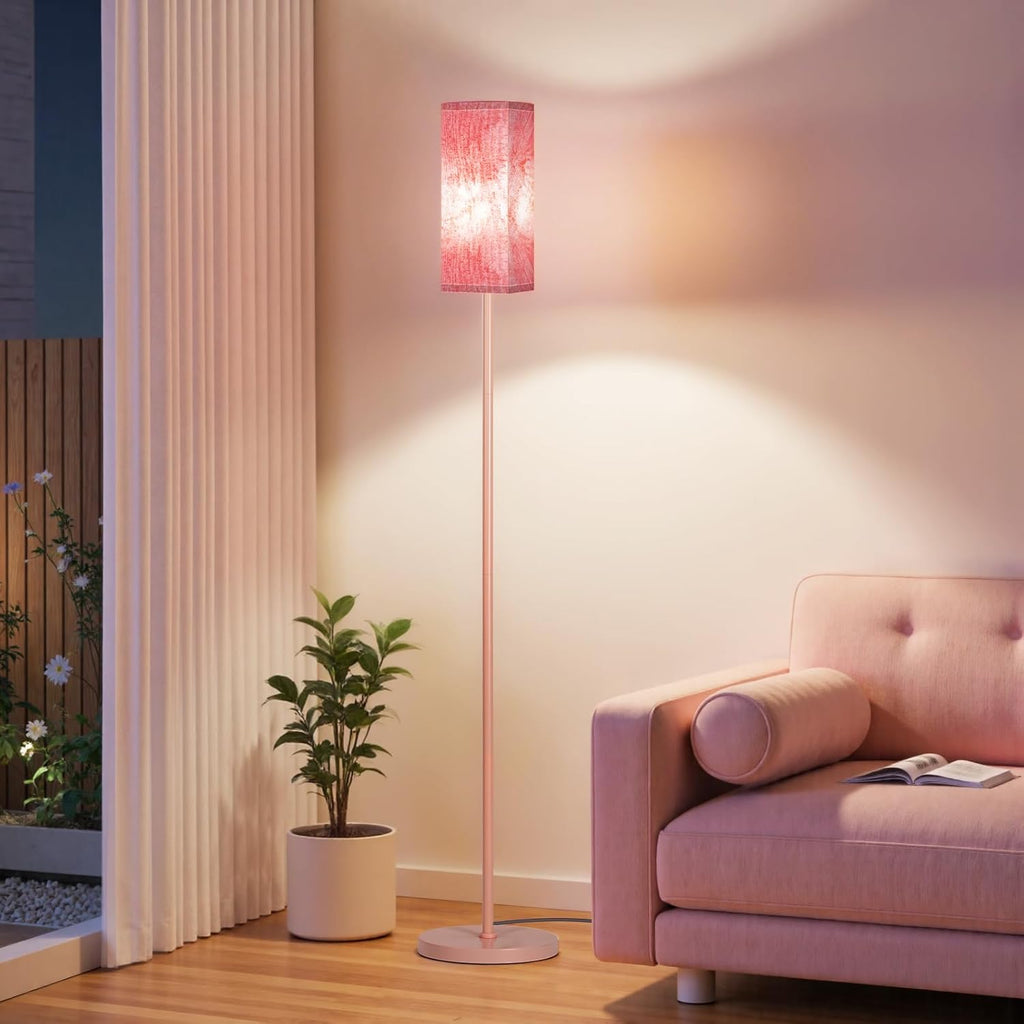 64.6" Floor Lamp, Pole with Foot Switch, Modern Standing Lamp Lampshade, Minimalist Freestanding Lamp (Bulb Not Included), for Living Room, Bedroom Office ETL Listed, Black and Beige E07LD05