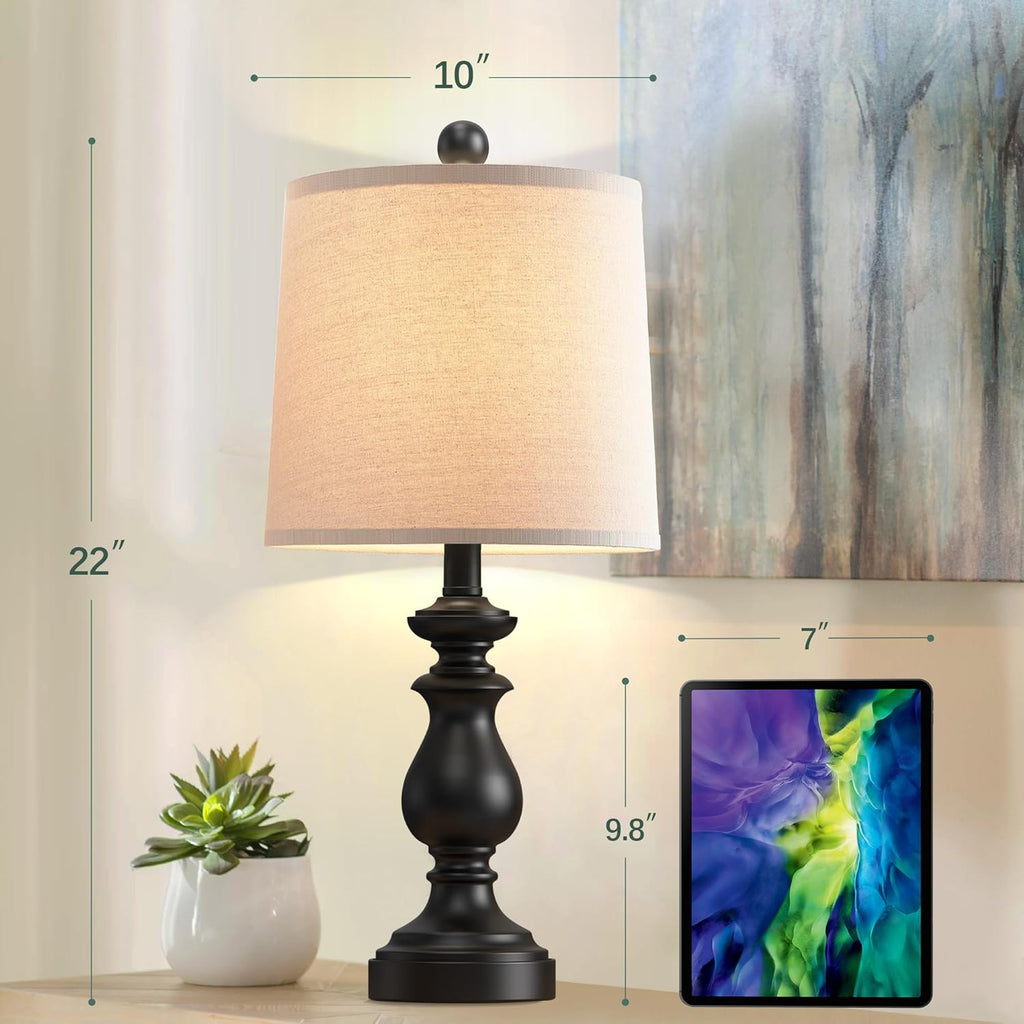 PARTPHONER Traditional Table Lamp Set of 2, Rustic Farmhouse Table Lamps for Living Room Bedroom, 22" Bedside Desk Lamps Vintage Nightstand Lamps with Linen Shades, Antique Grey