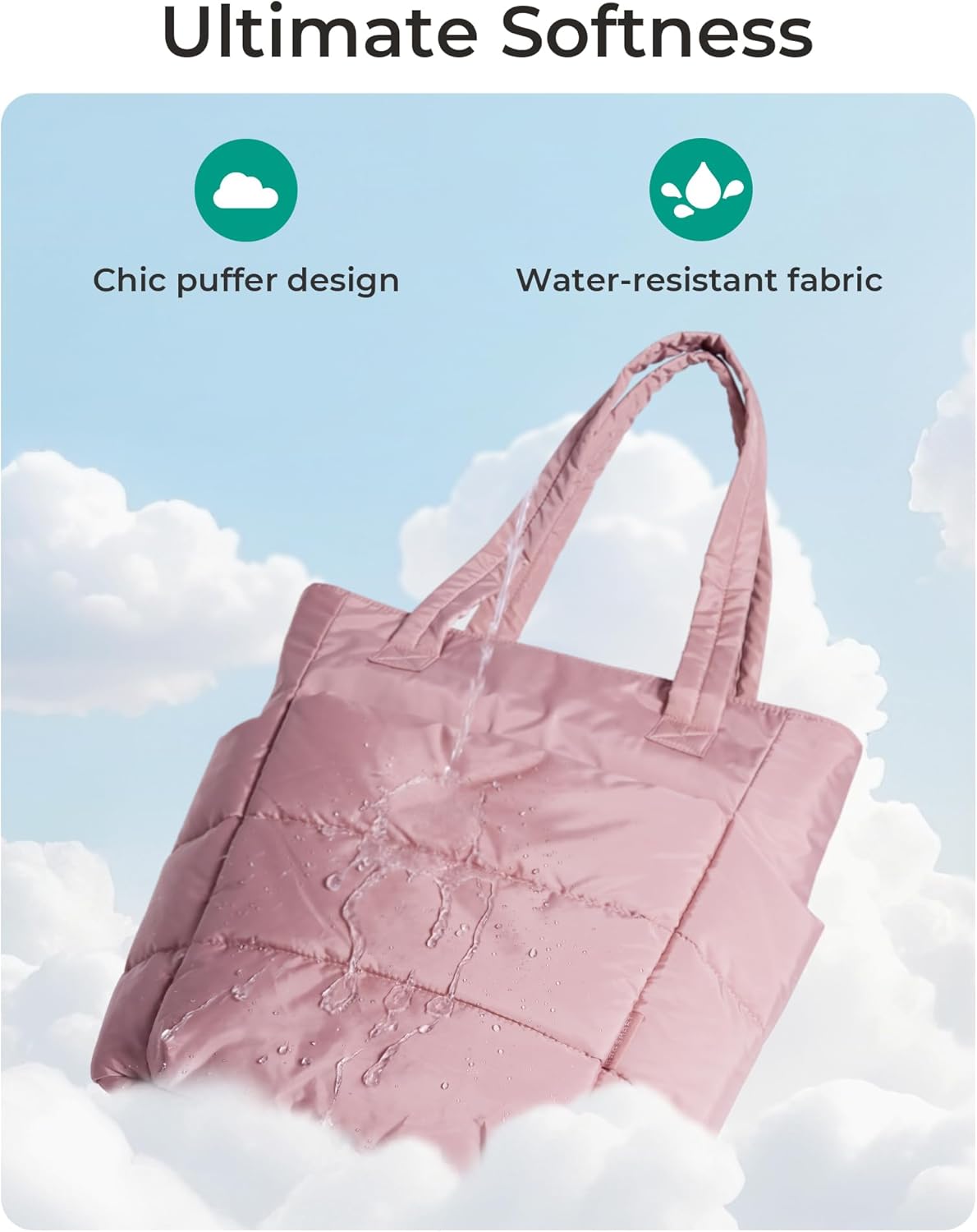 BAGSMART Tote Bag for Women, Lightweight Puffy Tote Bag with Compartments Shoulder Bag Handbag for Travel, Work, Gym