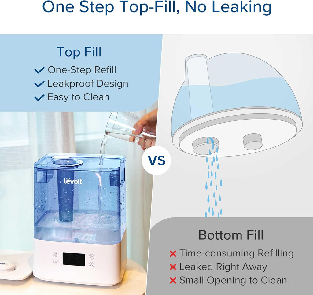 LEVOIT Smart Humidifiers for Bedroom Large Room Home,(6L) Cool Mist Top Fill Essential Oil Diffuser for Baby & Plants,Smart App & Voice Control, Rapid Humidification & Auto Mode-Quiet Sleep Mode, Gray