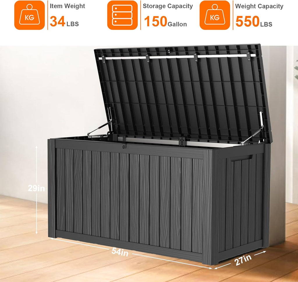 80 Gallon Resin Deck Box, Lockable Patio Outdoor Storage Box for Furniture, Garden Tools and Tools Storage, Waterproof Outside Storage Box - Black