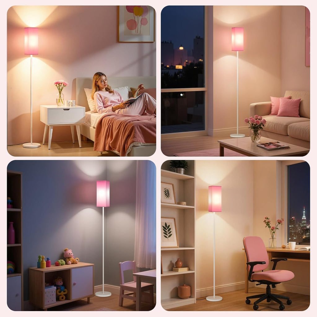 64.6" Floor Lamp, Pole with Foot Switch, Modern Standing Lamp Lampshade, Minimalist Freestanding Lamp (Bulb Not Included), for Living Room, Bedroom Office ETL Listed, Black and Beige E07LD05