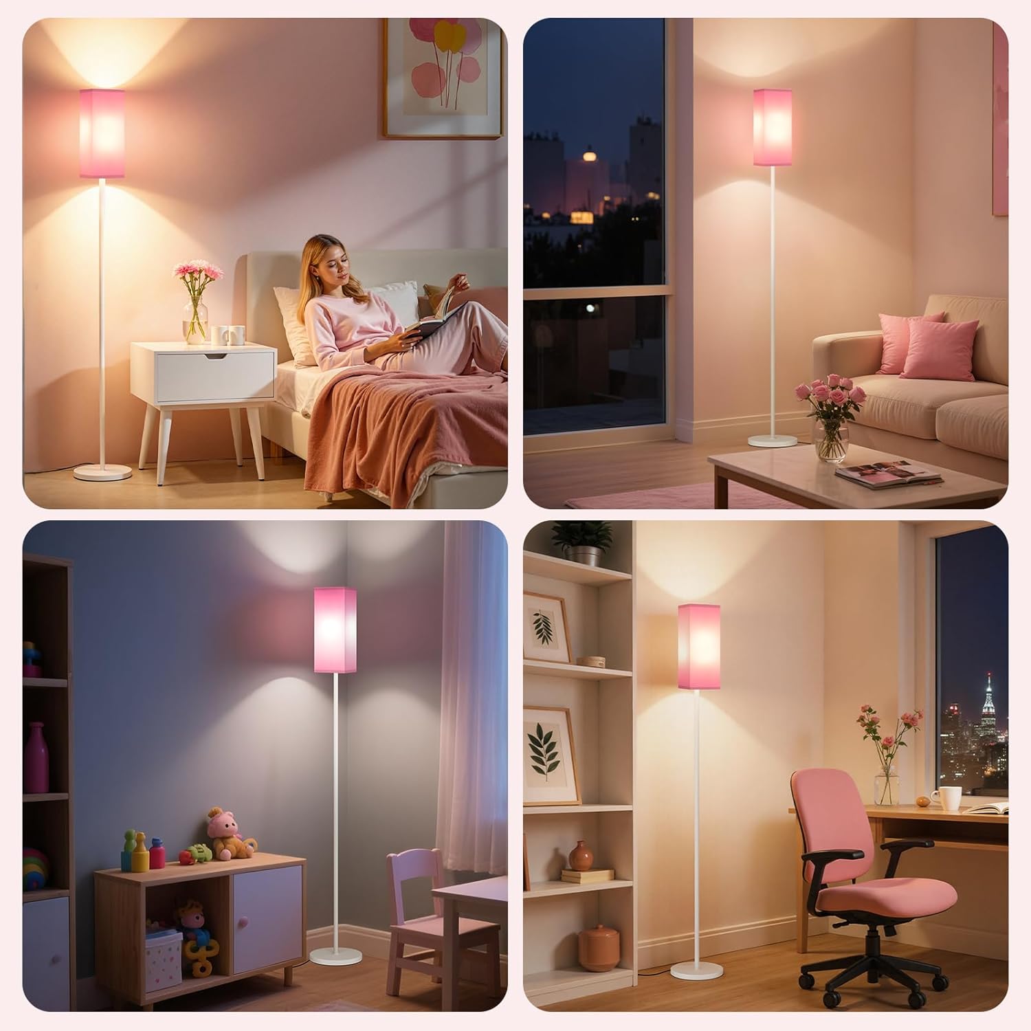 64.6" Floor Lamp, Pole with Foot Switch, Modern Standing Lamp Lampshade, Minimalist Freestanding Lamp (Bulb Not Included), for Living Room, Bedroom Office ETL Listed, Black and Beige E07LD05