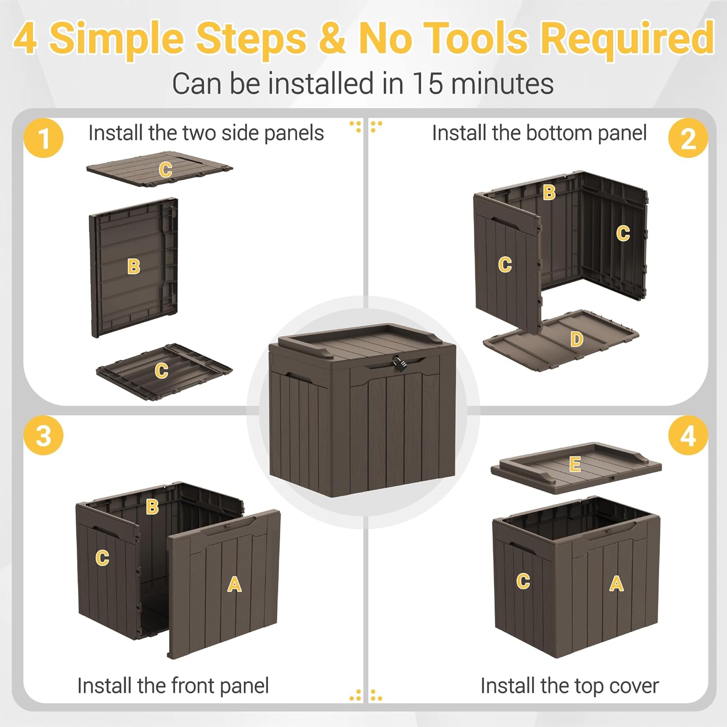 Greesum 31 Gallon Resin Deck Box Large Outdoor Storage for Patio Furniture, Garden Tools, Pool Supplies, Weatherproof and UV Resistant, Lockable, Dark Black