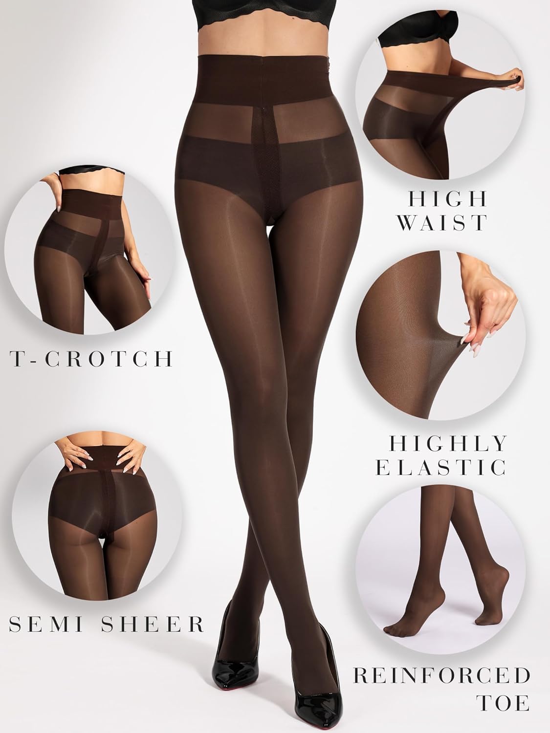 Unbelievable Durability Tights, Rip Resistant Pantyhose, 40D Semi Sheer High Waist T-Crotch Strong Tights for Women