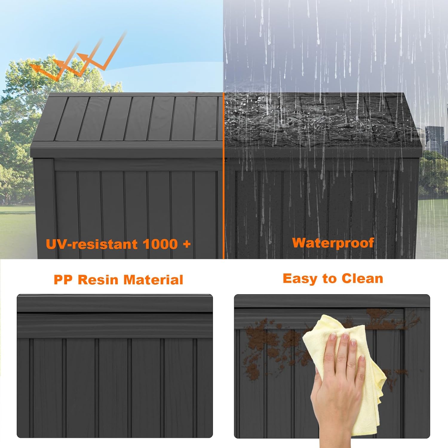 80 Gallon Resin Deck Box, Lockable Patio Outdoor Storage Box for Furniture, Garden Tools and Tools Storage, Waterproof Outside Storage Box - Black