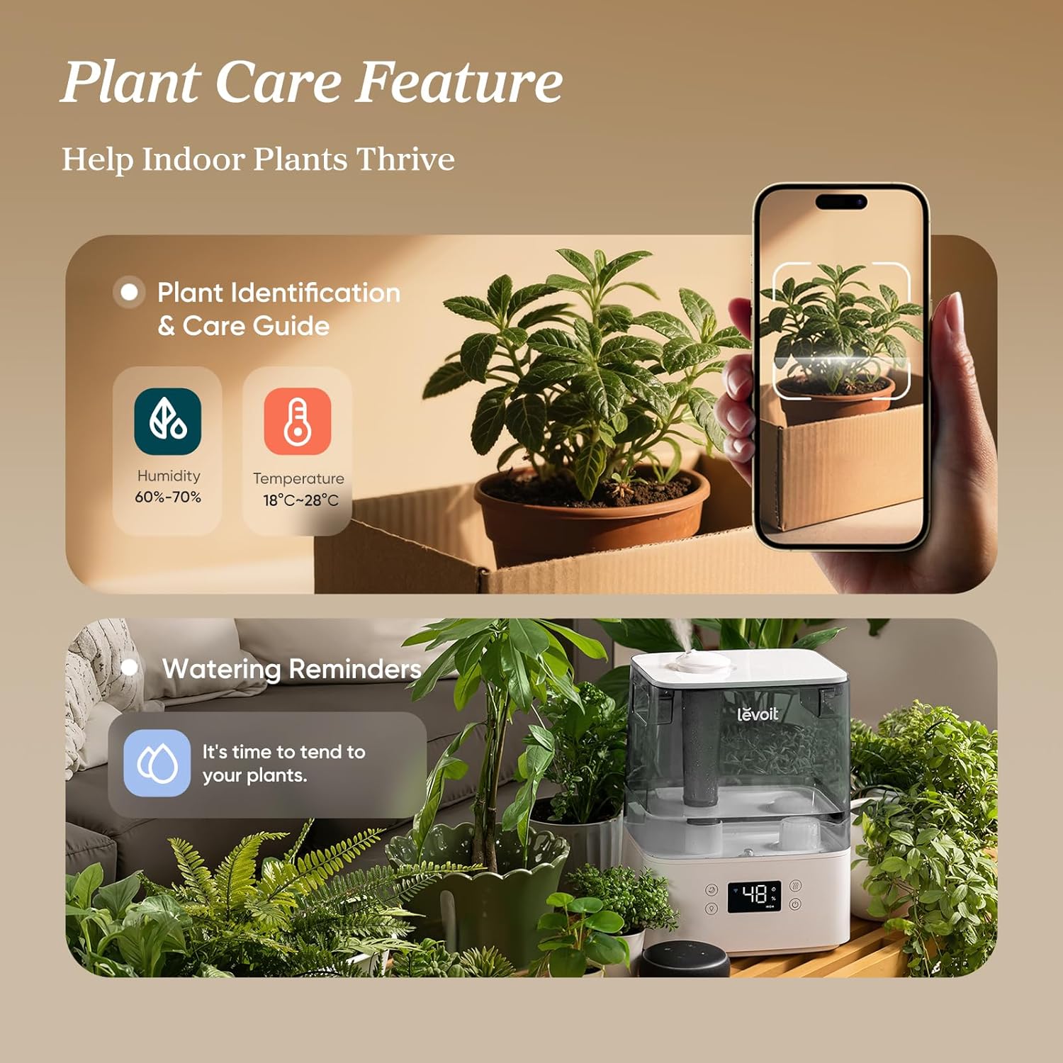 LEVOIT Smart Humidifiers for Bedroom Large Room Home,(6L) Cool Mist Top Fill Essential Oil Diffuser for Baby & Plants,Smart App & Voice Control, Rapid Humidification & Auto Mode-Quiet Sleep Mode, Gray