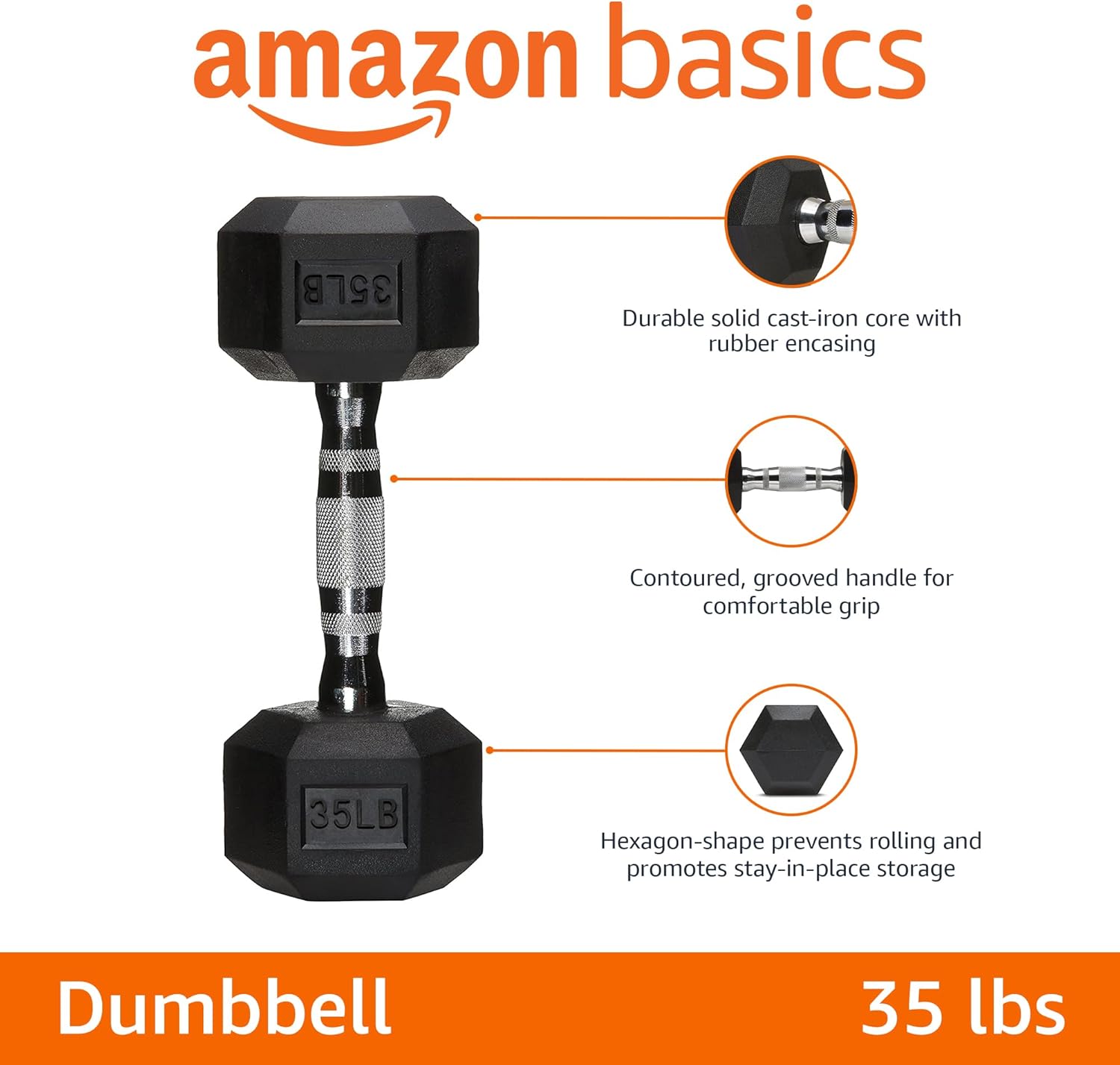 Basics Rubber Hex Dumbbell Hand Weight