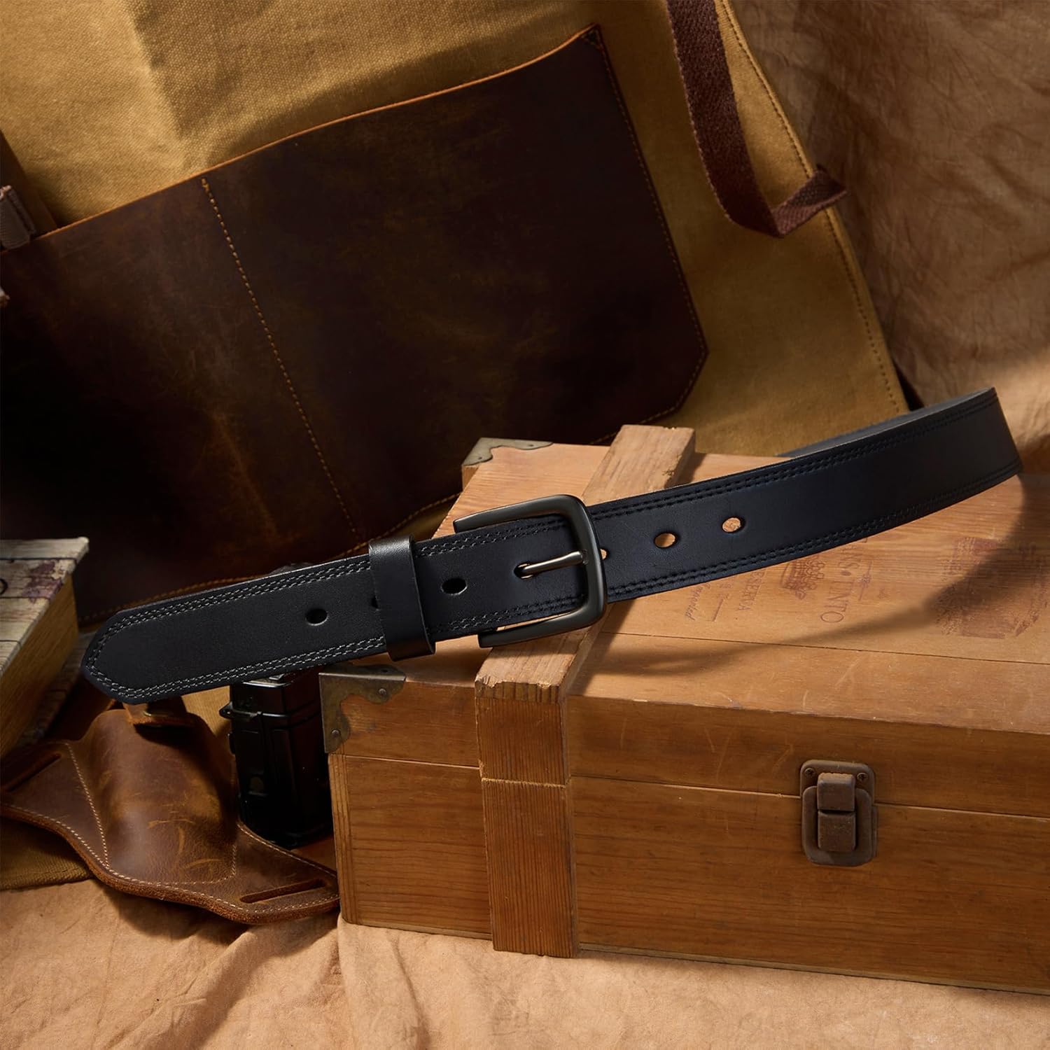 VATAN Men's Genuine Leather Casual Every Day Jeans Belts, Handmade Men Leather Belt with Gift Box