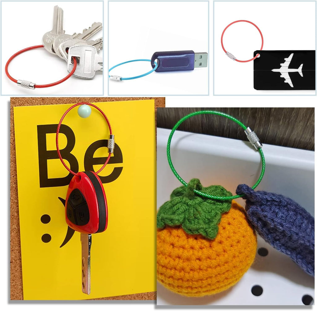 CooBigo 16 Pack Stainless Steel Loops 2mm Coated Wire Keychain Cable Large Keyrings 6 inch Key Chain for Luggage Tags, Key Tags, Keyrings, Kitchen utensils, Duster-Assorted Colors