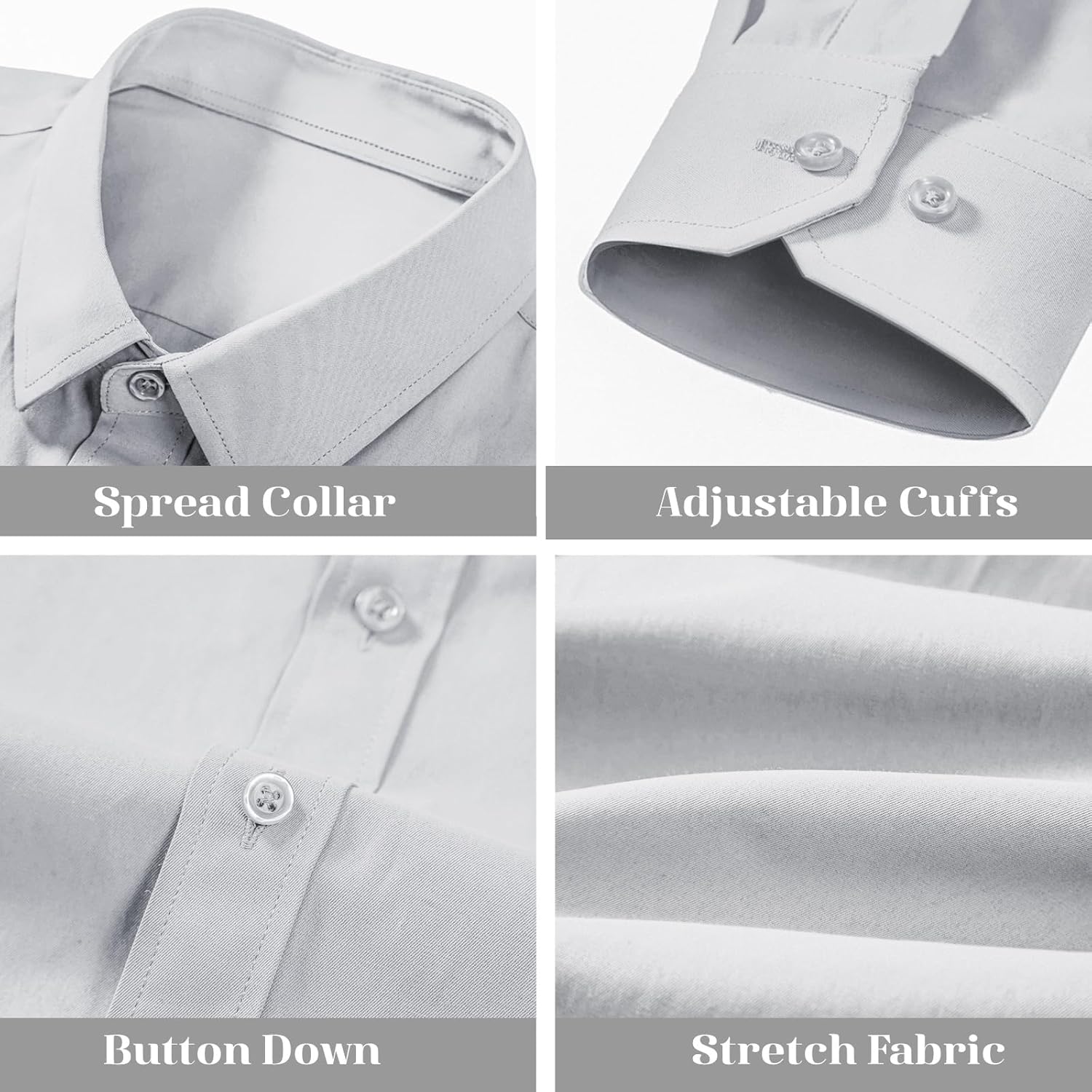 BEILU Stretch Mens Slim Fit Dress Shirts Formal Long Sleeve Button Down Shirts