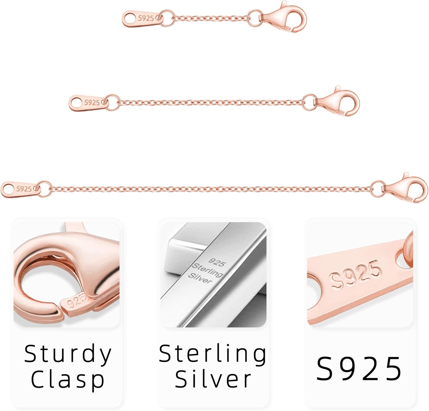 925 Sterling Silver Necklace Extender Sterling Silver Necklace Chain Extenders for Necklaces 2", 3", 4" Inches