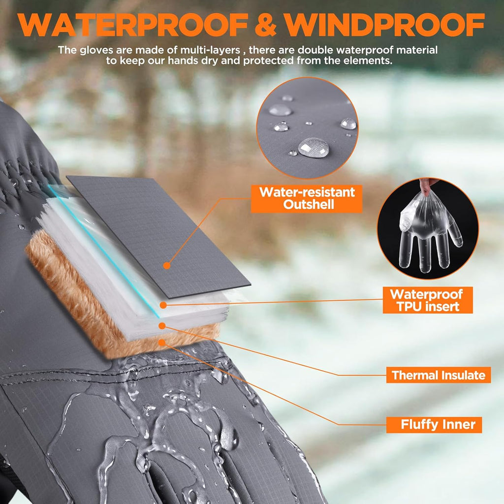 rivmount Winter Waterproof Ski Snow Warm Gloves for Women Men, Windproof Cold Weather Thermal with Touchscreen Fingers, for Running Driving Cycling Hiking Biking Outdoor Sports Daily Work