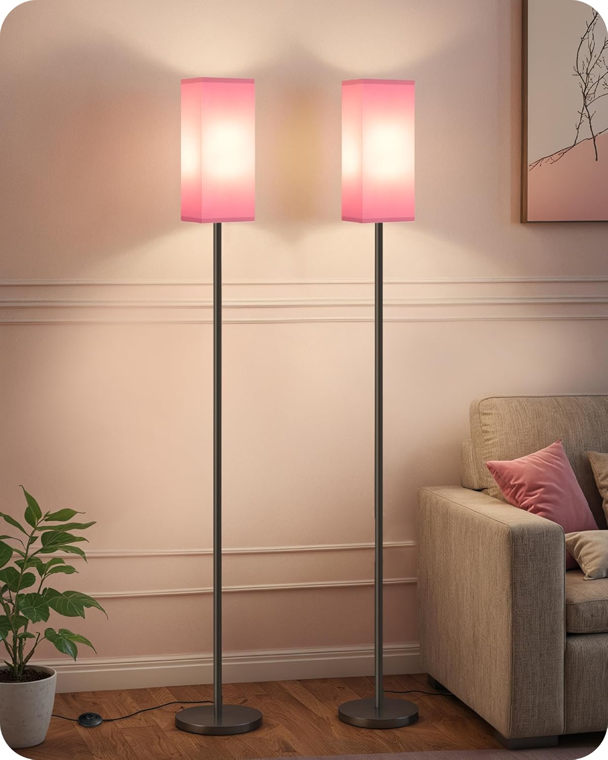 64.6" Floor Lamp, Pole with Foot Switch, Modern Standing Lamp Lampshade, Minimalist Freestanding Lamp (Bulb Not Included), for Living Room, Bedroom Office ETL Listed, Black and Beige E07LD05
