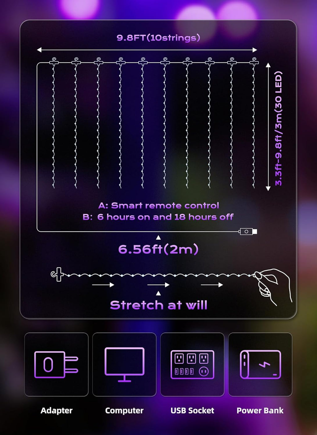 Brightown 300 LED Fairy Curtain Lights, 9.8ft x 9.8ft Warm White Curtain String Lights, USB Plug in 8 Lighting Modes Christmas Decoration, Hanging Lights with Remote for Bedroom Indoor Weddings Dorm