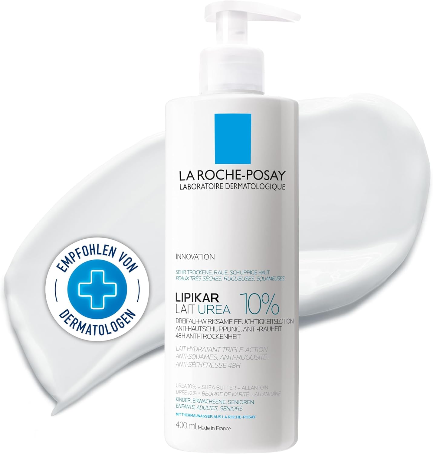 La Roche-Posay Lipikar Urea 10% Roughness Smoothing Lotion, Body Lotion For Dry Skin With 10% Urea + Shea Butter + Allantoin, Rough And Bumpy Skin Lotion, Softens & Smooths Skin With 1 Application