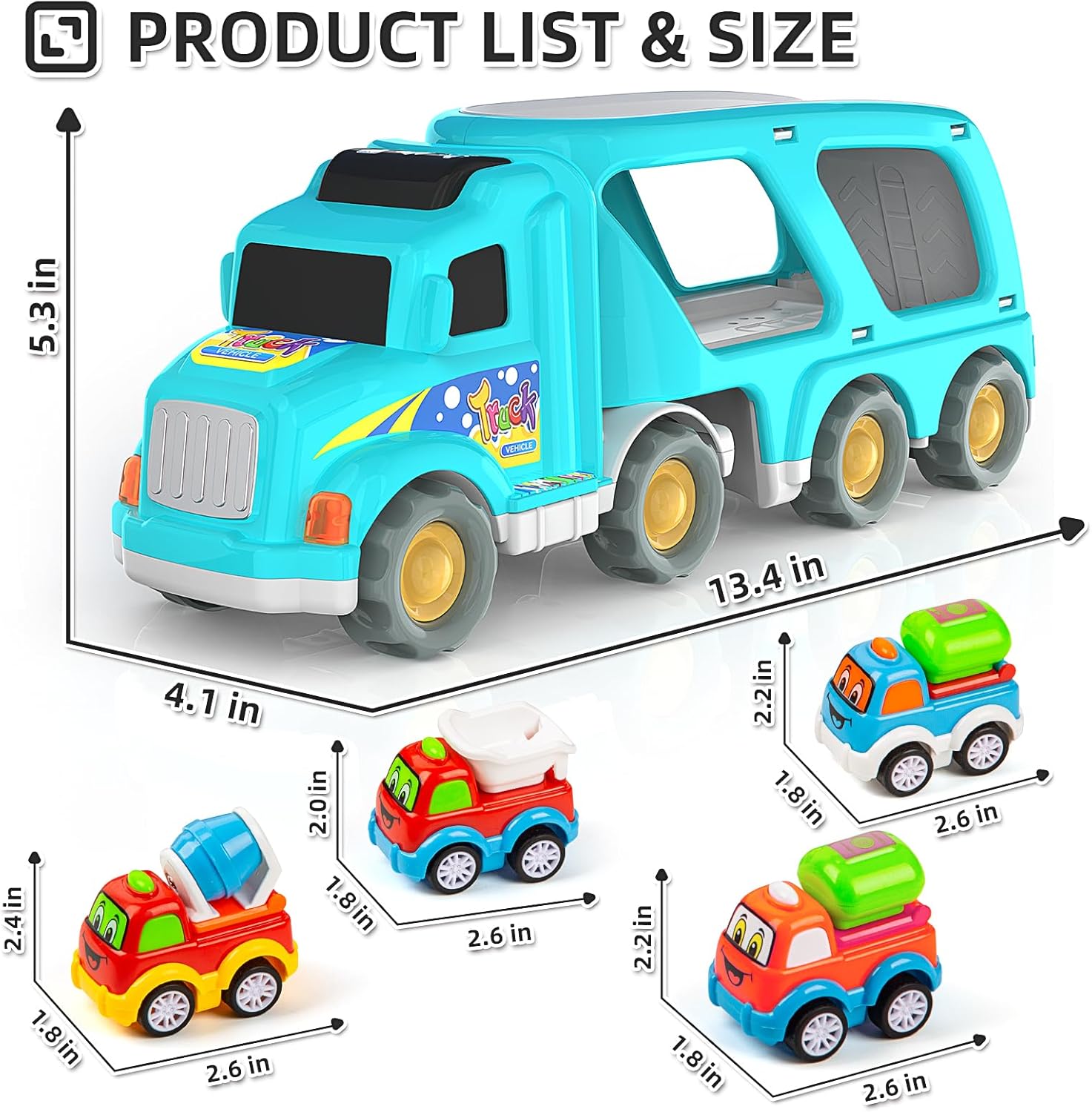 Veslier Construction Truck Toys for Boys Girls Age 1 2 3 4 5 6 Years Old，Carrier Transport Trucks for Kids 1-3 3-5 Year Old，Christmas Birthday Gift Toddler Toys.