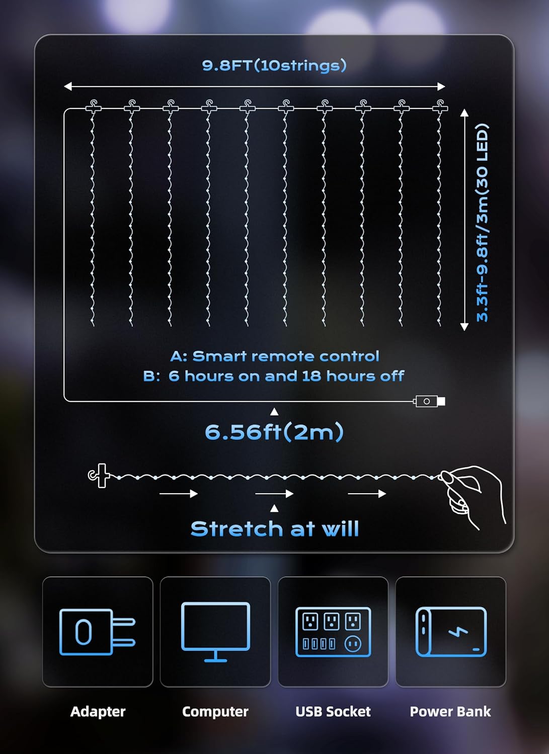 Brightown 300 LED Fairy Curtain Lights, 9.8ft x 9.8ft Warm White Curtain String Lights, USB Plug in 8 Lighting Modes Christmas Decoration, Hanging Lights with Remote for Bedroom Indoor Weddings Dorm