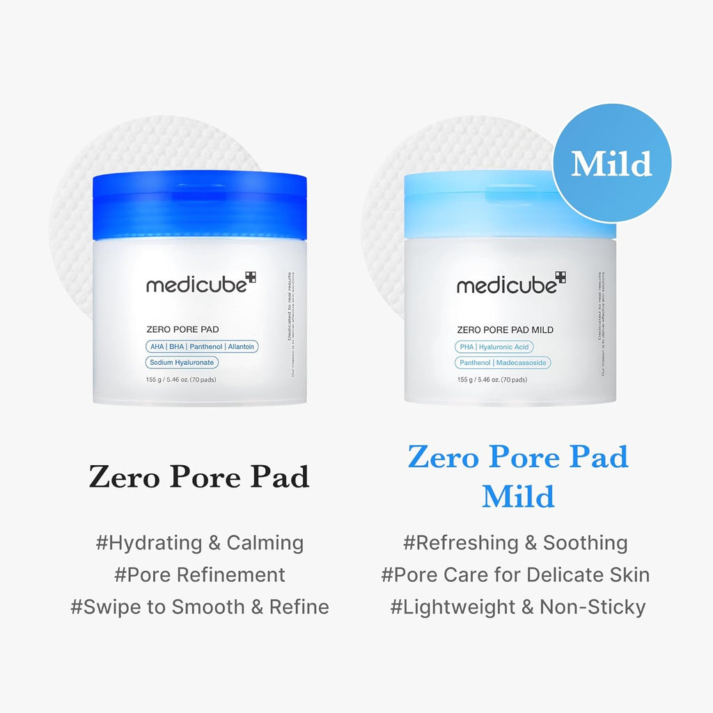 Medicube Zero Pore Pads 2.0, Dual-Textured Facial Toner Pads for Exfoliation and Pore Care with 4.5% AHA Lactic Acid & 0.45% BHA Salicylic Acid, Ideal for All Skin Types, Korean Skin Care (70 units)
