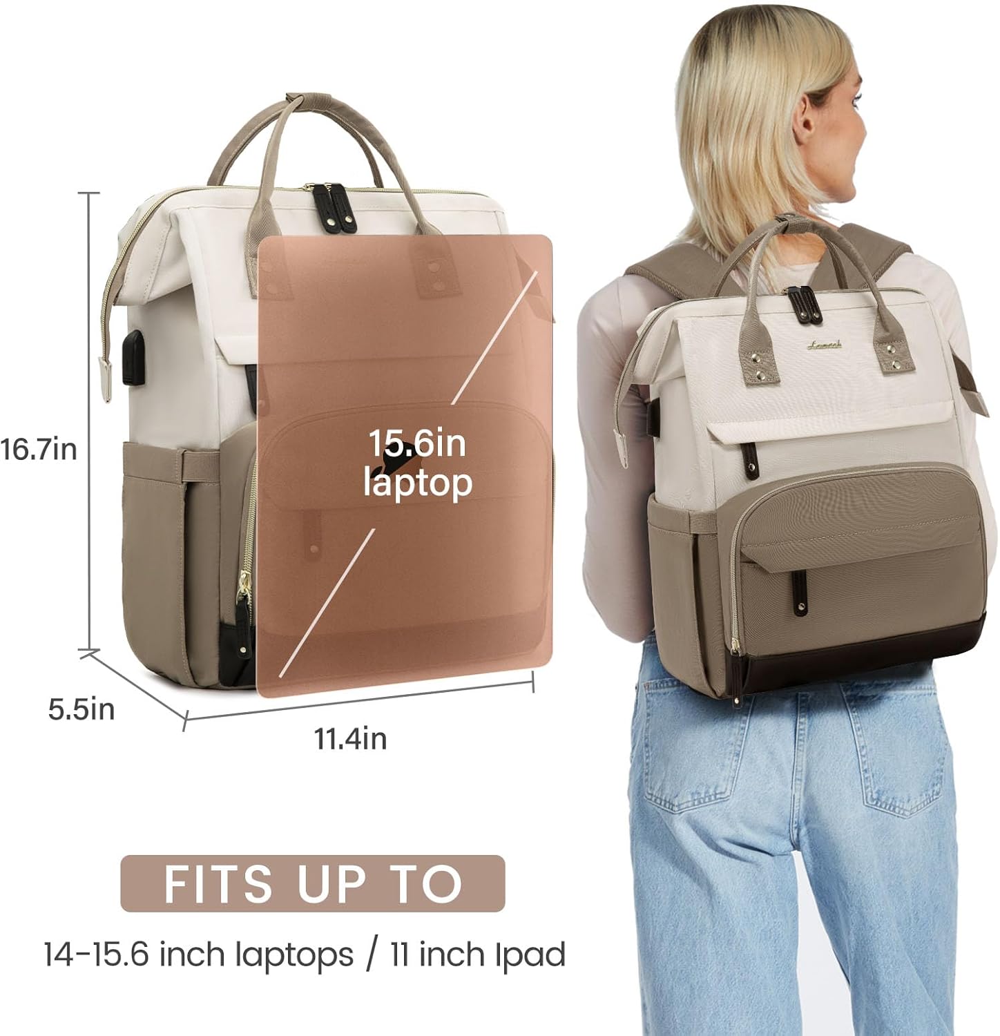 LOVEVOOK Laptop Backpack for Women, 15.6 Inch Work Business Backpacks Purse With Large Capacity, Waterproof Nurse Bag College Bookbag for School, Waterproof Casual Daypack for Travel