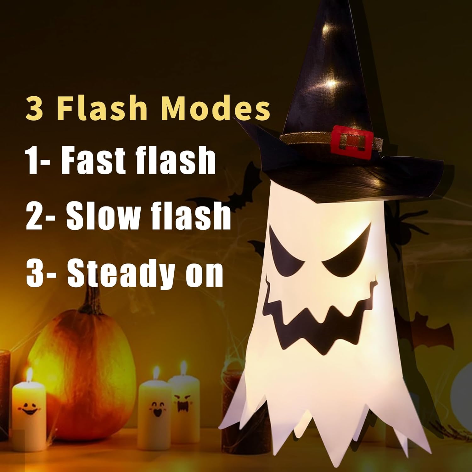 Halloween Decorations Outdoor Halloween Decor Hanging Outdoor String Lights Glowing Ghost Witch Hat Halloween Decorations Indoor Ornaments Halloween Lights for Home Tree Garden Yard (4Pcs)
