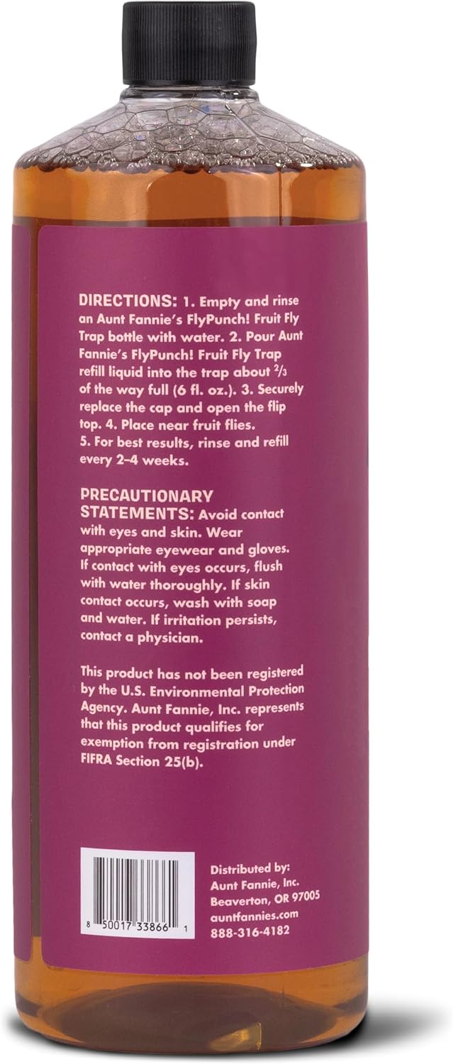 Aunt Fannie's FlyPunch Fruit Fly Trap for Indoor and Kitchen Use, Ready to Use, Made with Plant Based Ingredients, Safe Near Food, Each Bottle Lasts Up to 30 Days, Pack of 2